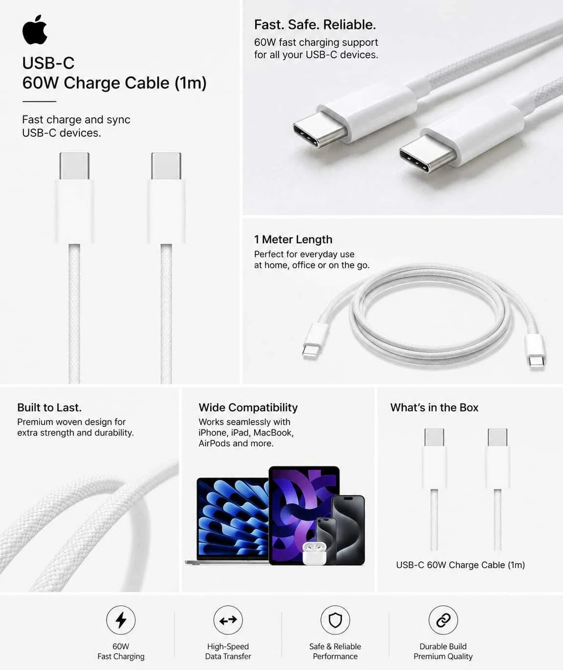 APPLE 60W USB-C CHARGE CABLE(1m)